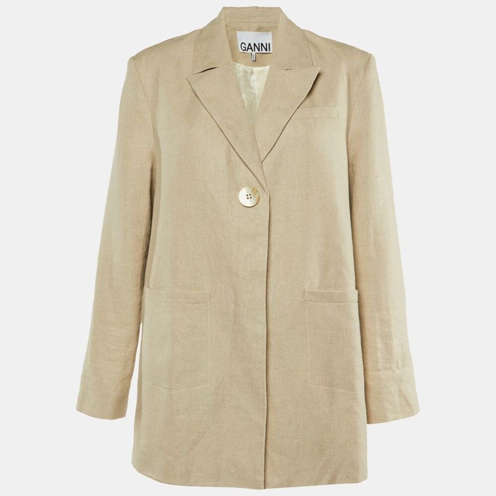 Ganni Neutral Linen Button Front Oversized Jacket L - Picture 1 of 7